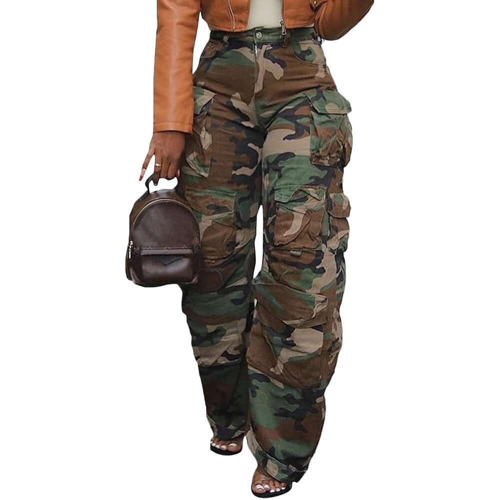 Wide Leg High Waisted Camo Cargo Jeans For All Seasons - Plus Size Available